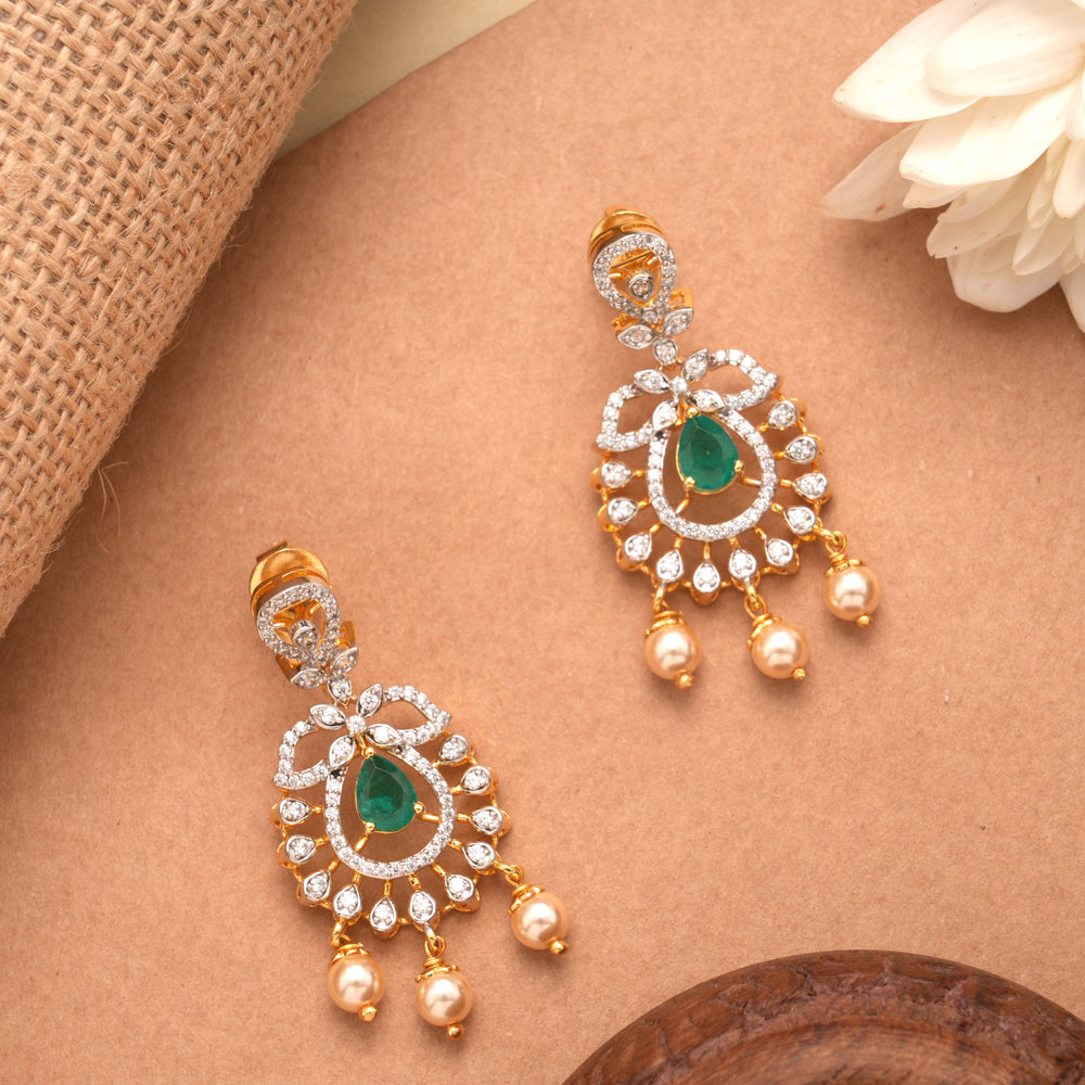Elegant Floral Swarovski Golden Earrings