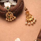 Regal Peacock Design Pearl Drop Golden Earrings