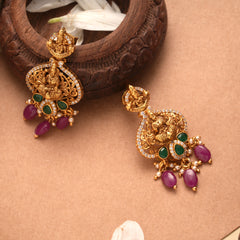 Goddess Lakshmi Ruby Drops Golden Earrings