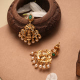 Blossom Floral Lakshmi Pearl Drop Golden Earrings