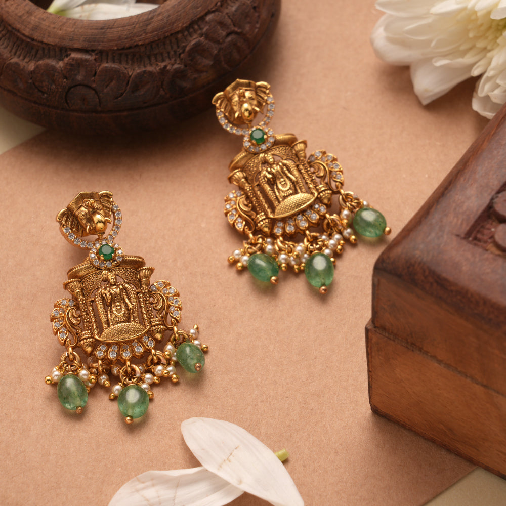 Divine Meenakshi Temple Inspired Golden Earrings