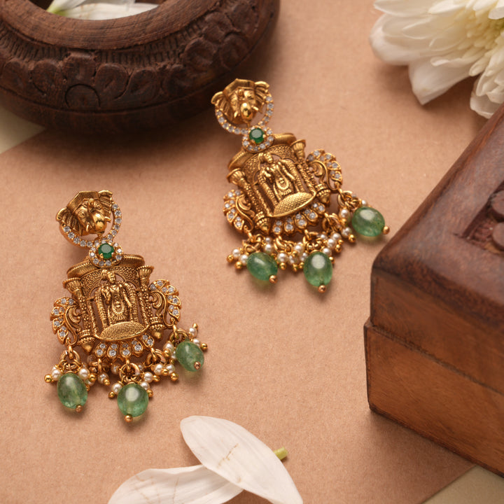 Divine Meenakshi Temple Inspired Golden Earrings