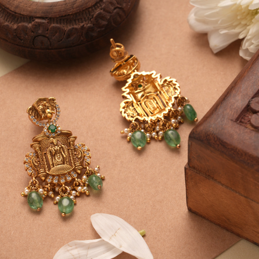 Divine Meenakshi Temple Inspired Golden Earrings