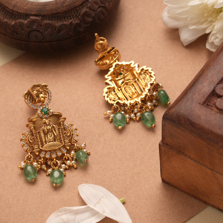 Divine Meenakshi Temple Inspired Golden Earrings
