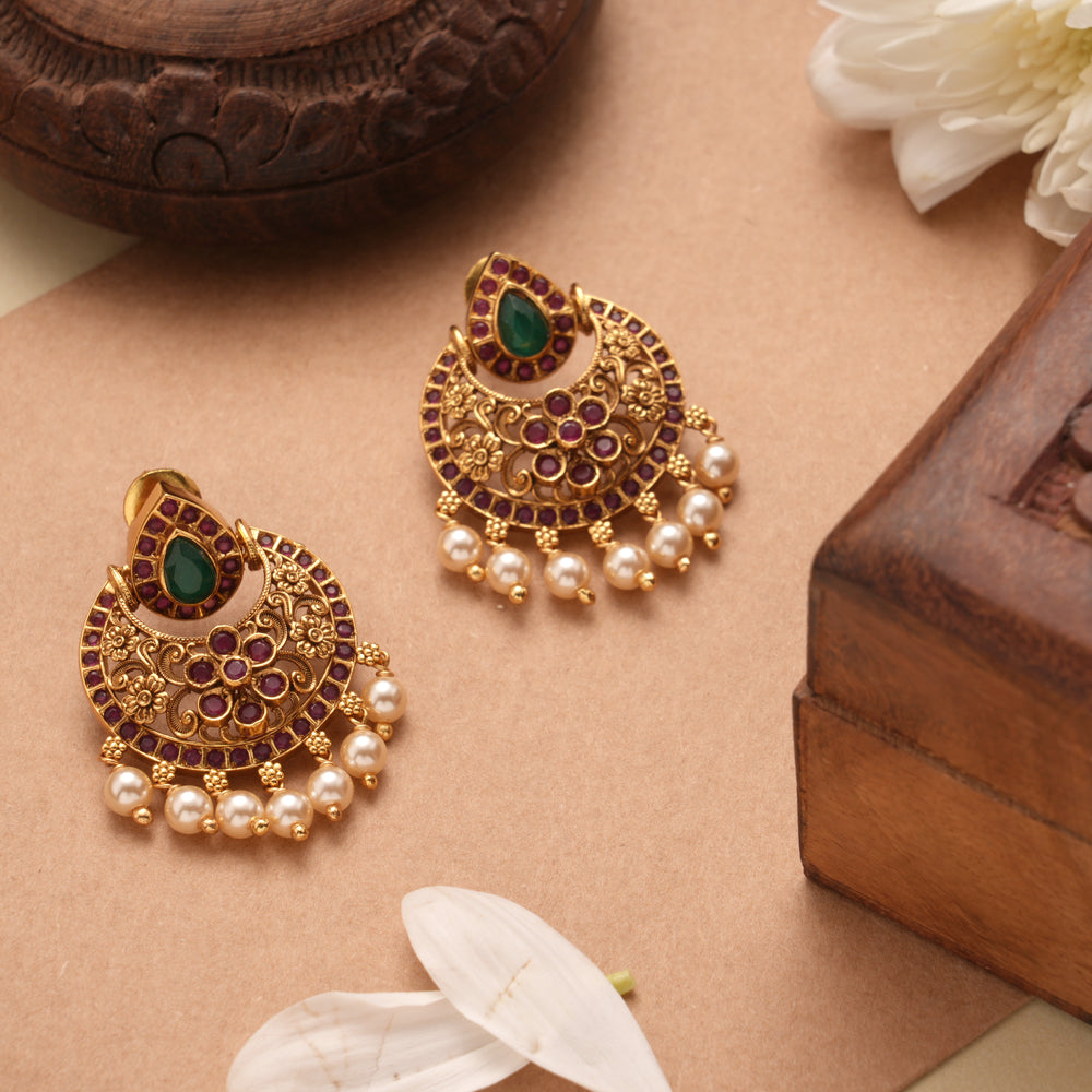 Crescent Moon Chand Bali Design Golden Earrings