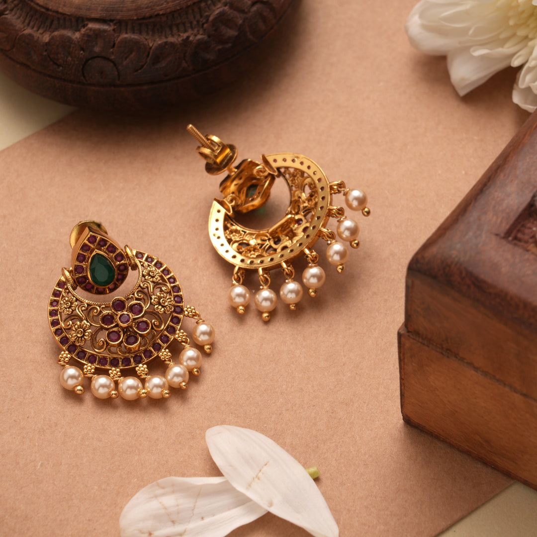 Crescent Moon Chand Bali Design Golden Earrings