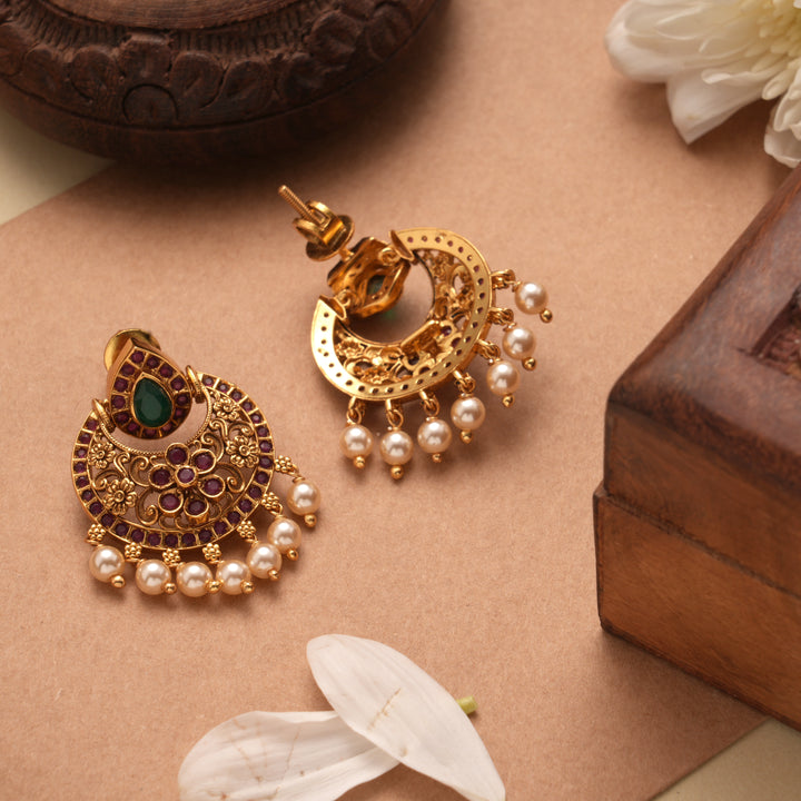 Crescent Moon Chand Bali Design Golden Earrings