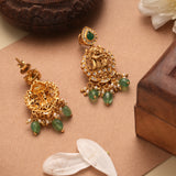 Lord Radha Krishna Emerald Beads Golden Earrings