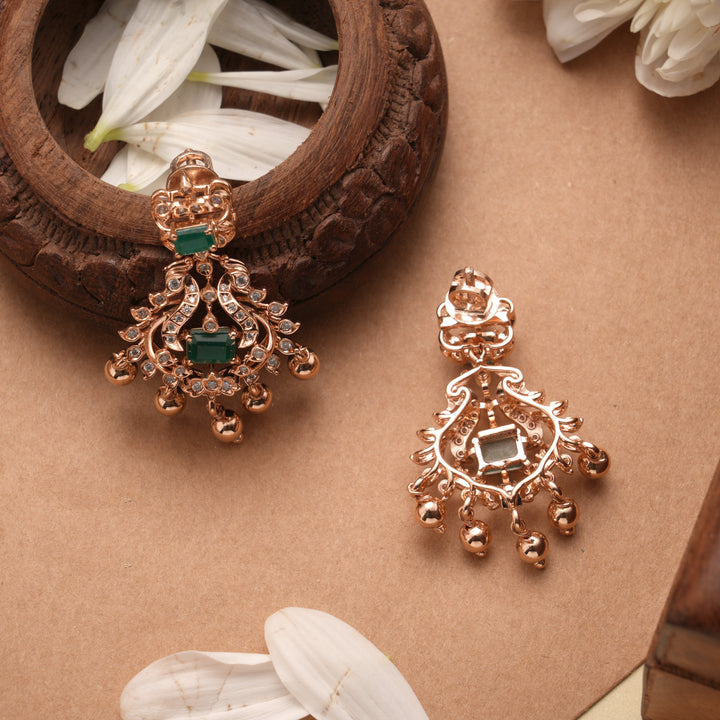 Elegant Peacock Design Rose Gold Drop Silver Earrings