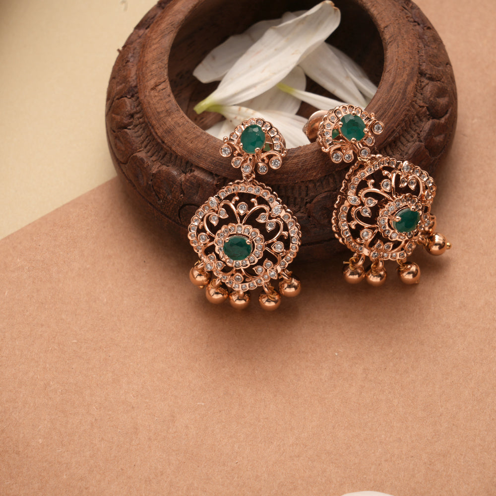 Blossom Floral Design Rose Gold Drop Silver Earrings