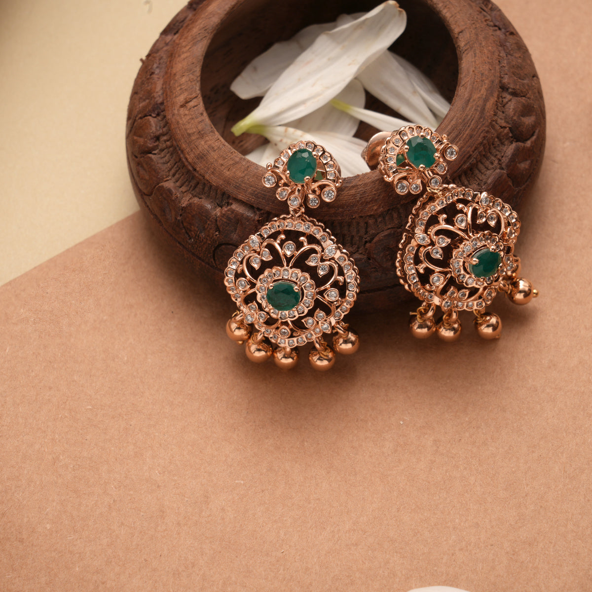 Blossom Floral Design Rose Gold Drop Silver Earrings