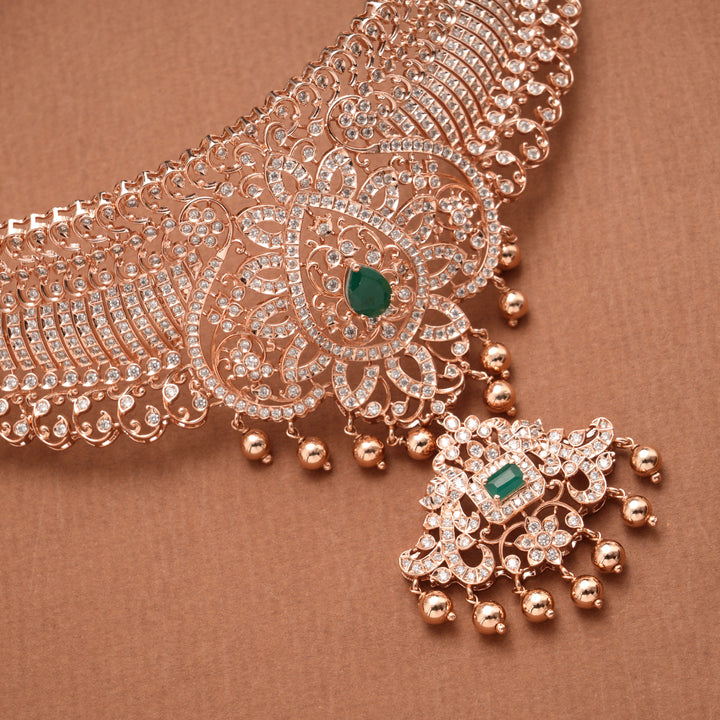 Grand Floral Rose Golden Silver Choker Necklace