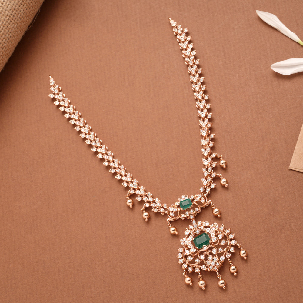 Elegant Peacock Design Silver Rose Golden Necklace