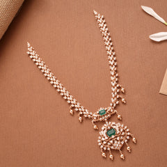 Elegant Peacock Design Silver Rose Golden Necklace