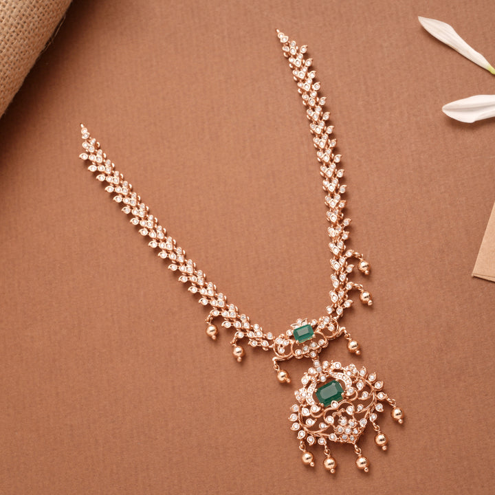 Elegant Peacock Design Silver Rose Golden Necklace