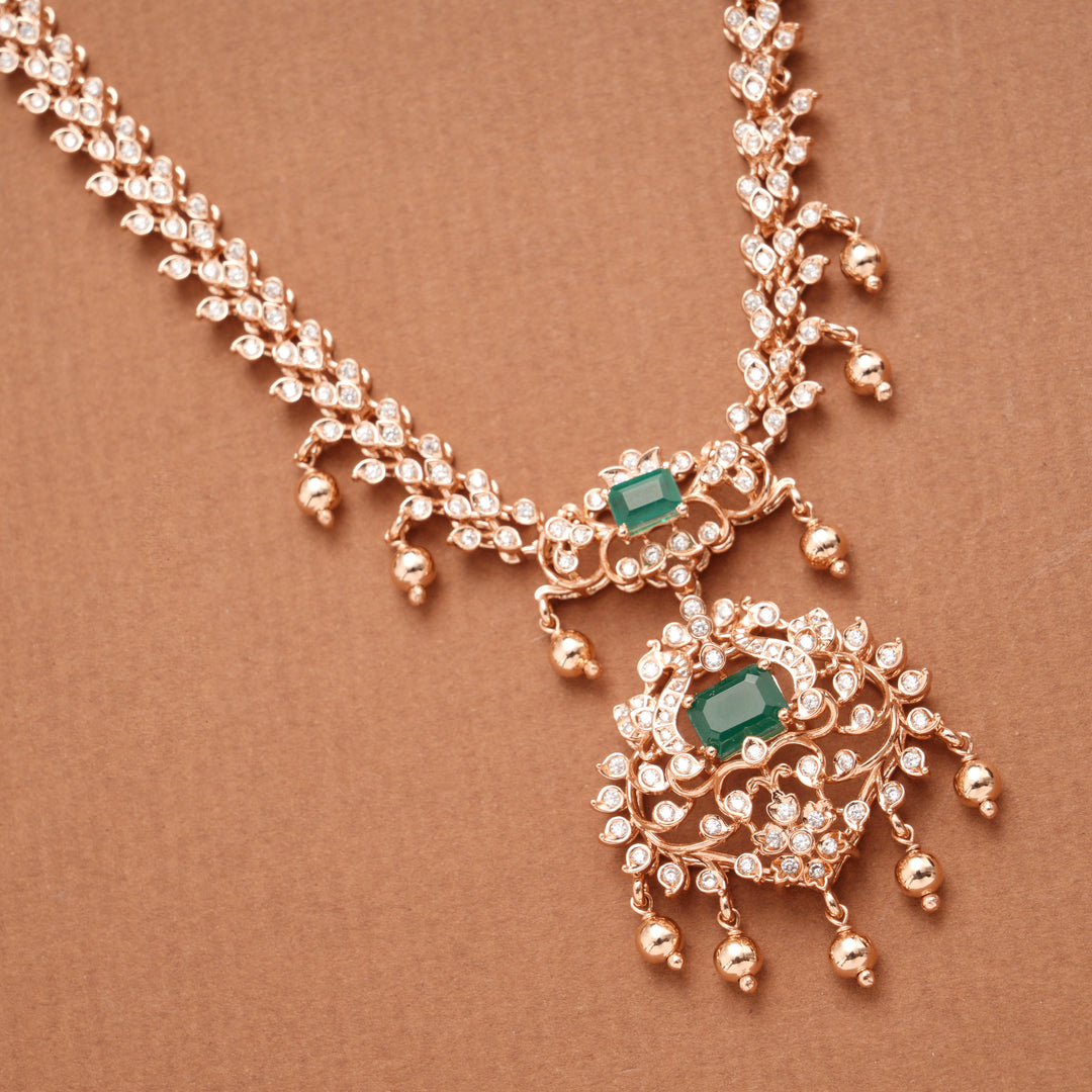 Elegant Peacock Design Silver Rose Golden Necklace