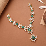 Regal Floral Emerald Tear Drop Design Golden Necklace