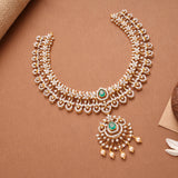 Blossom Floral Emerald Tear Drop Design Golden Necklace