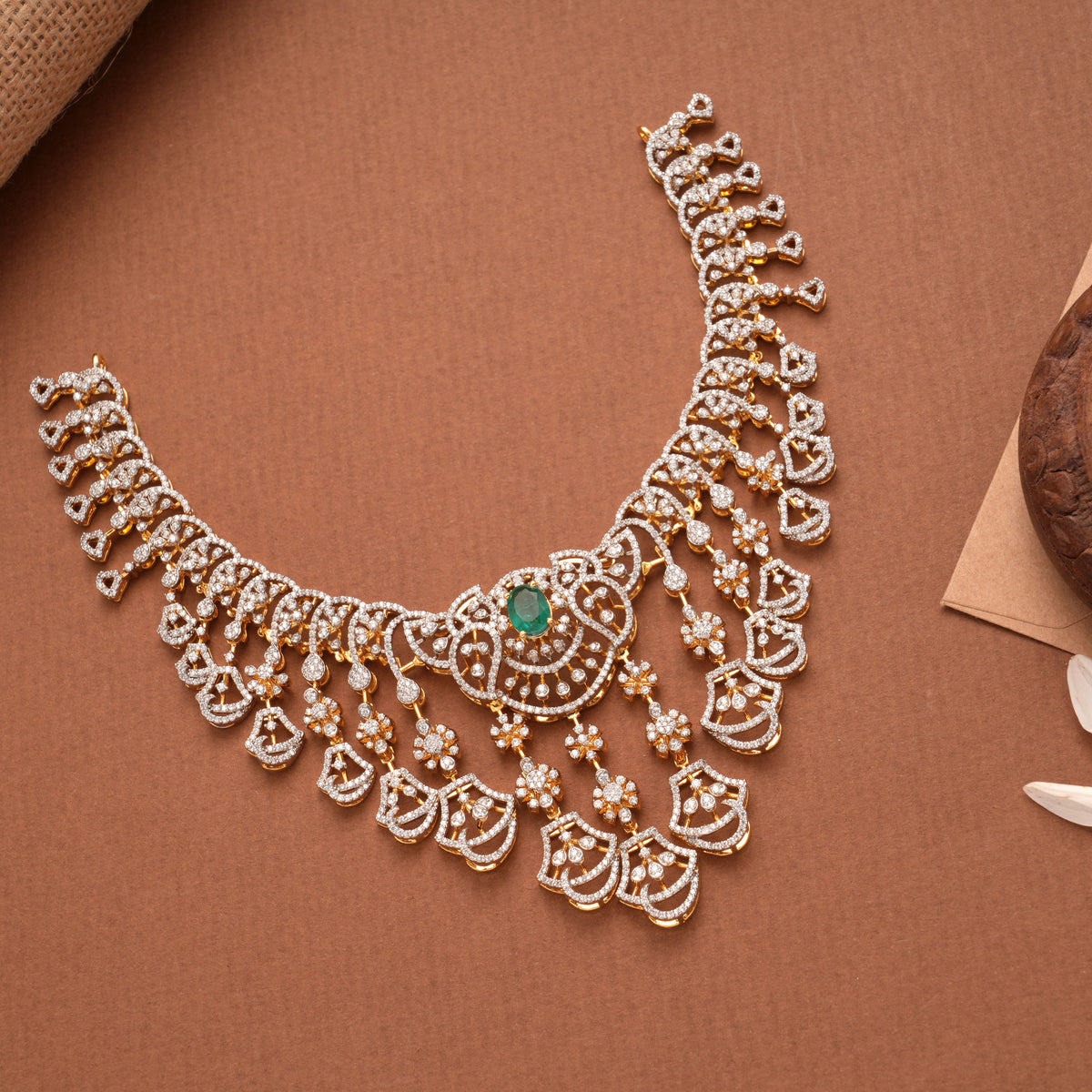 Sparkling Swarovski Floral Drops Golden Necklace