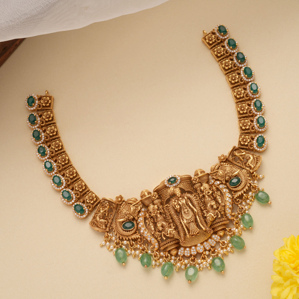 Divine Nagas Aandal Amman Emerald Beads Golden Necklace
