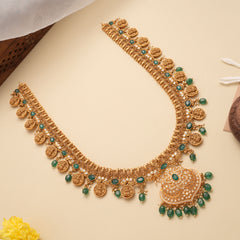 Grand Floral Lakshmi Coin Emerald Beads Golden Haram