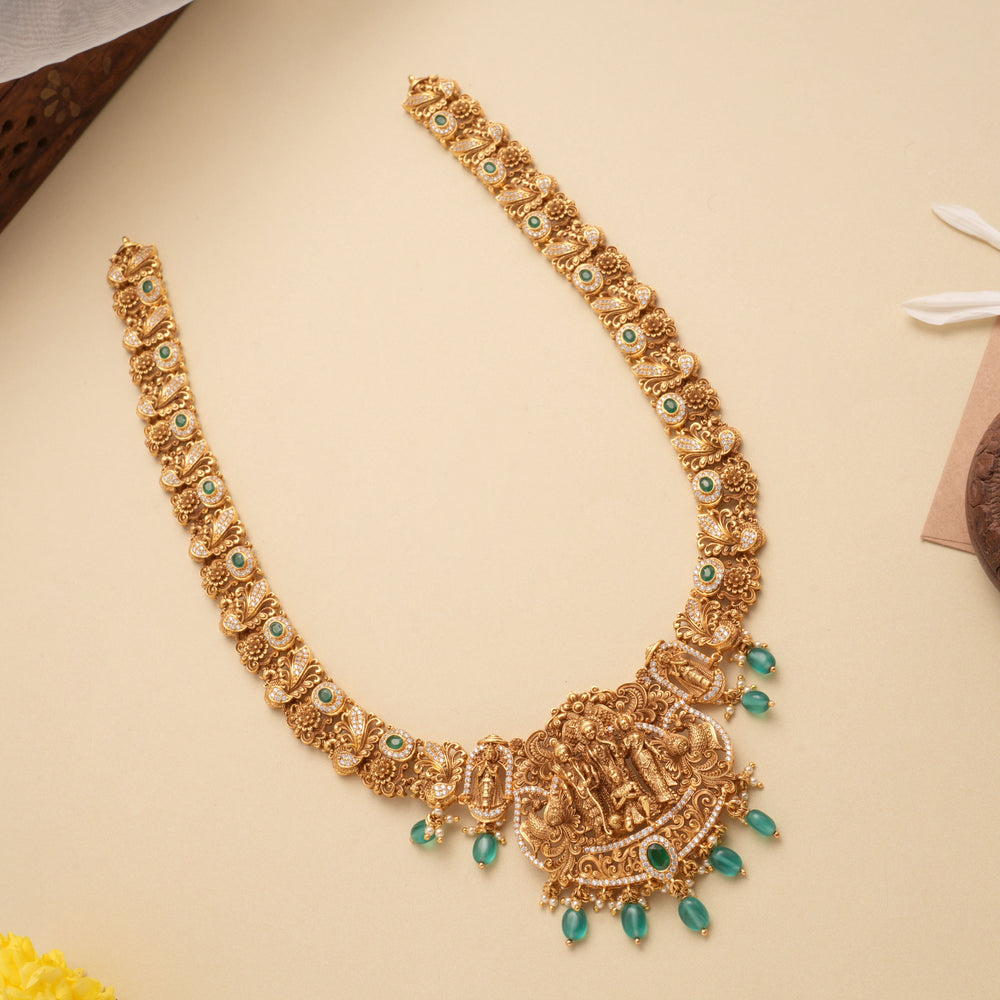 Divine Sita Ram Emerald Beads Golden Haram