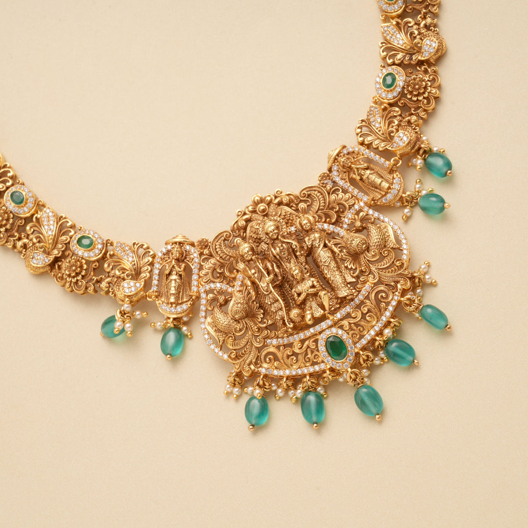 Divine Sita Ram Emerald Beads Golden Haram