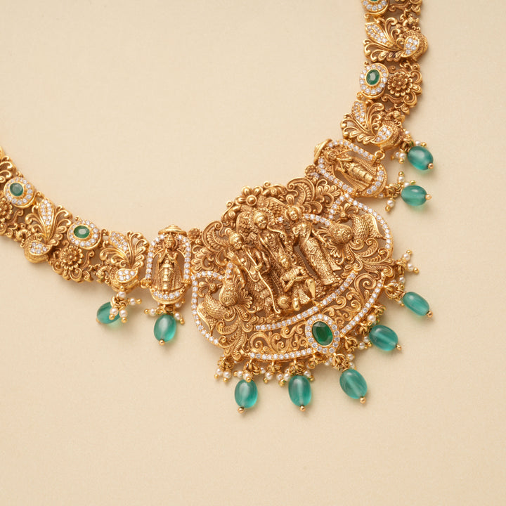 Divine Sita Ram Emerald Beads Golden Haram