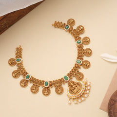 Nagas Lakshmi Coin Design Pearl Drop Golden Necklace