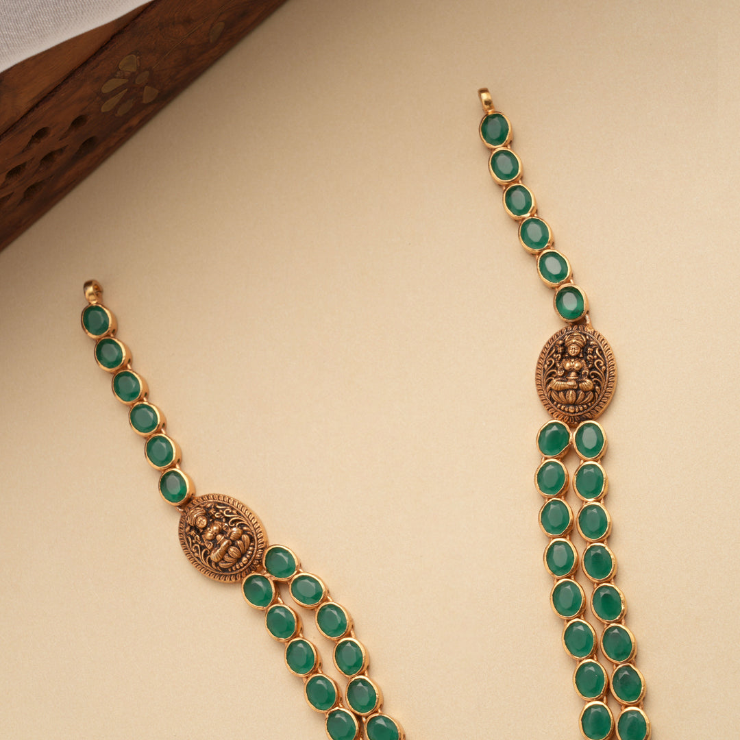 Antique Lakshmi Dual Layer Emerald Golden Haram
