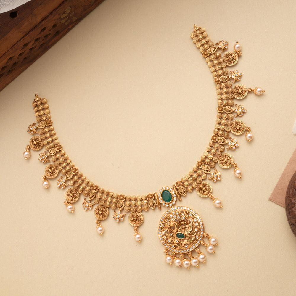 Elegant Peacock Circle Design Golden Necklace