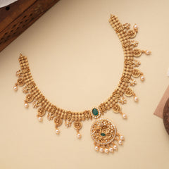 Elegant Peacock Circle Design Golden Necklace