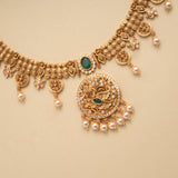 Elegant Peacock Circle Design Golden Necklace