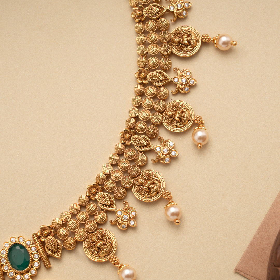 Elegant Peacock Circle Design Golden Necklace