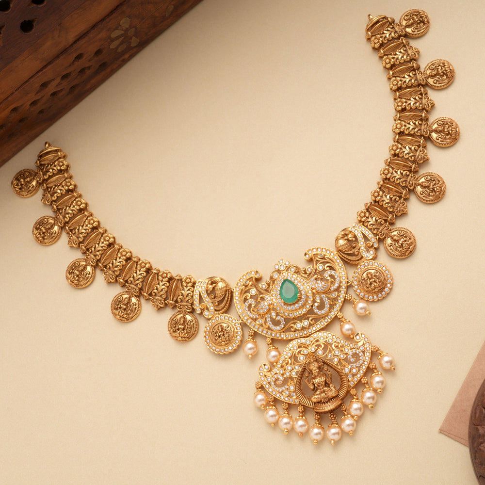 Royal Flower Design Lakshmi Amman Golden Necklace