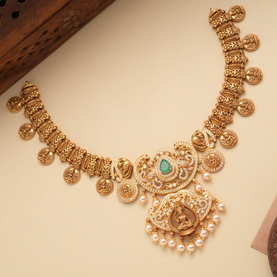 Royal Flower Design Lakshmi Amman Golden Necklace