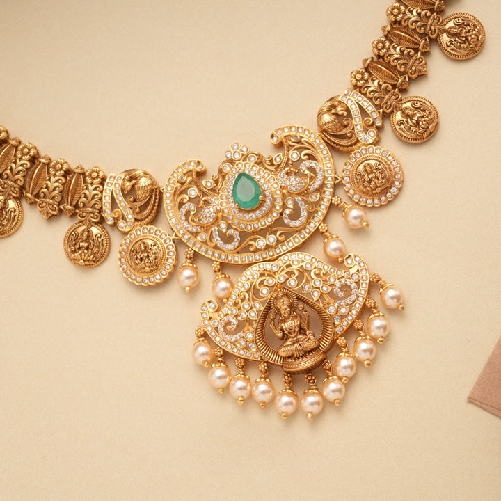 Royal Flower Design Lakshmi Amman Golden Necklace