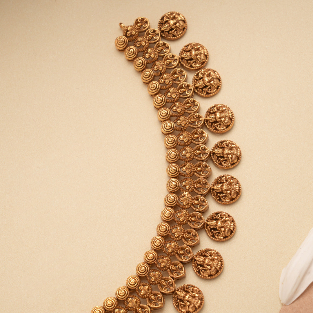 Nagas Mango Leaf Lakshmi Design Golden Necklace