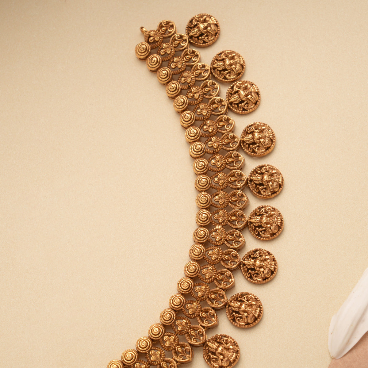 Nagas Mango Leaf Lakshmi Design Golden Necklace