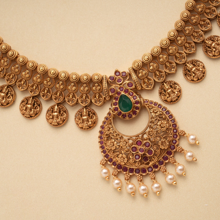 Nagas Mango Leaf Lakshmi Design Golden Necklace
