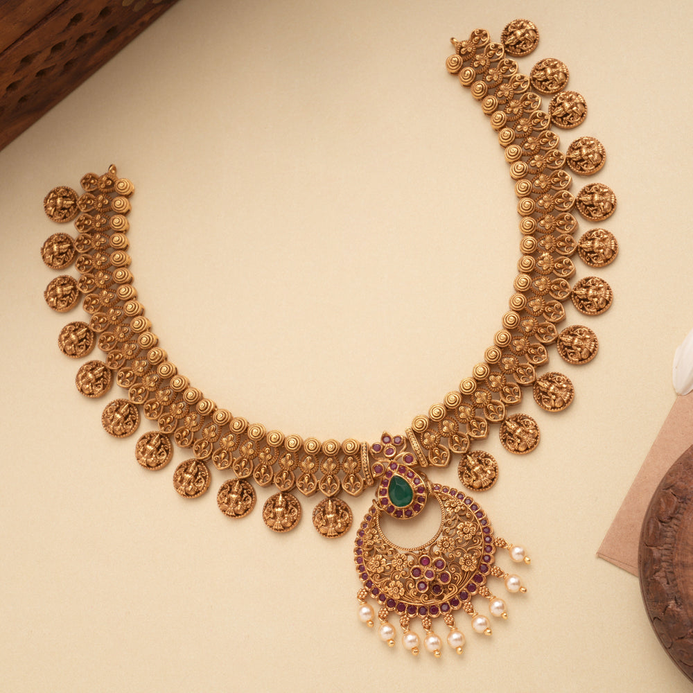 Nagas Mango Leaf Lakshmi Design Golden Necklace