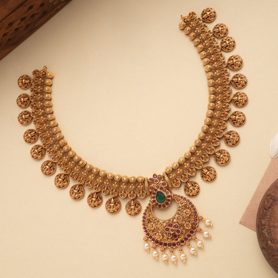 Nagas Mango Leaf Lakshmi Design Golden Necklace