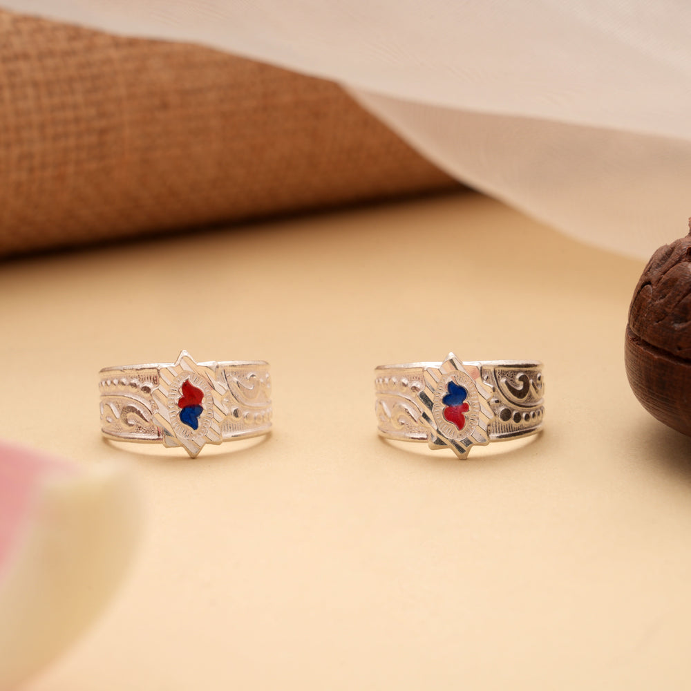 Bold Dual Stone Design Silver Toe Ring