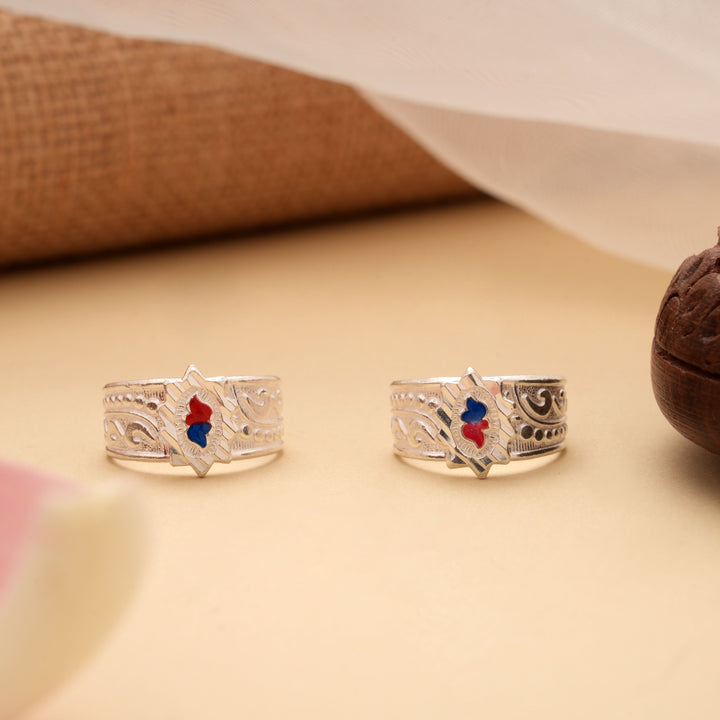 Bold Dual Stone Design Silver Toe Ring