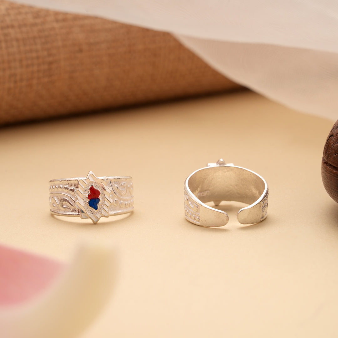 Bold Dual Stone Design Silver Toe Ring