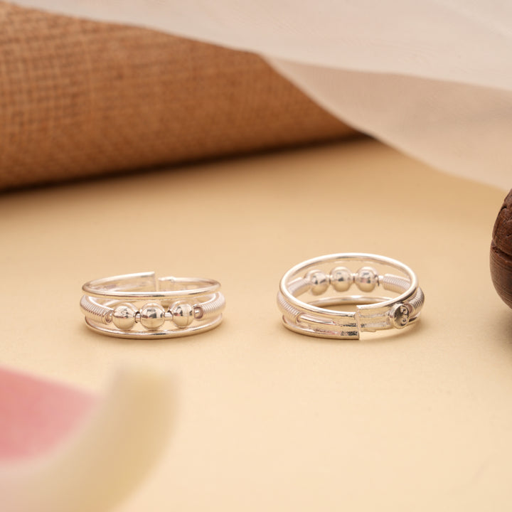 Triple Layer Ball Design Silver Toe Ring