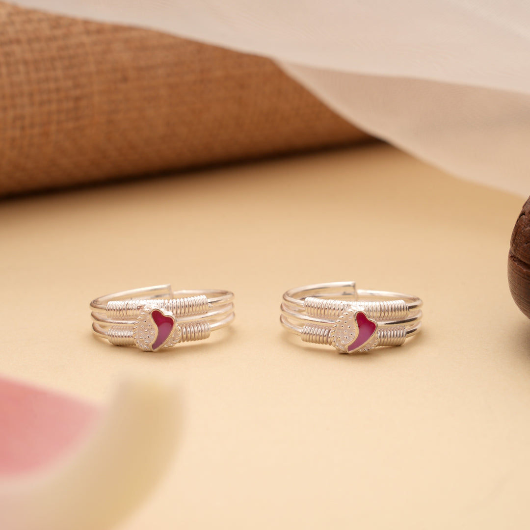 Lovely Heart Enamel Design Silver Toe Ring