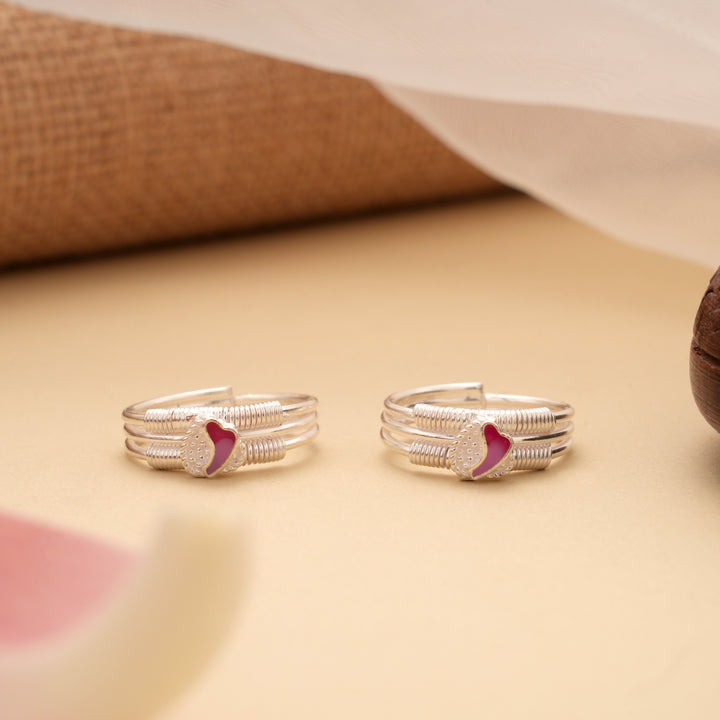 Lovely Heart Enamel Design Silver Toe Ring