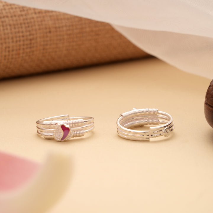 Lovely Heart Enamel Design Silver Toe Ring