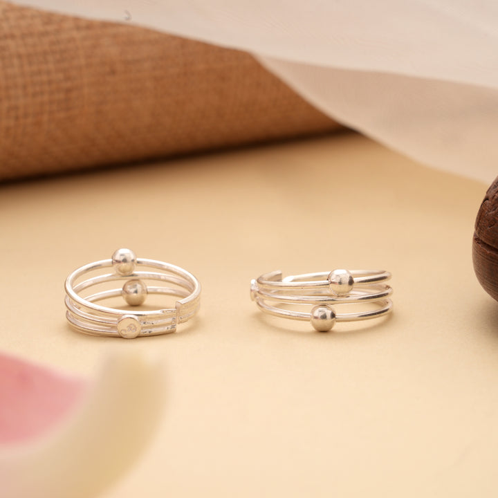 Dainty Dual Ball Pattern Silver Toe Ring
